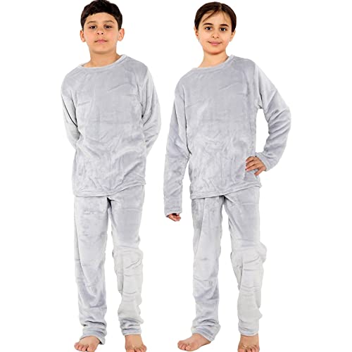 A2Z 4 Kids Childrens Warm Fleece Twosie Crew Neck Pyjamas - PJS 216 Grey 9-10
