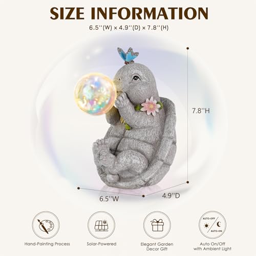 Mininova Outdoor Garden Decorations Turtle Statues With Solar Light Resin Waterproof Figurines For Outside Yard Patio Mon Birthday Gifts thumb #1