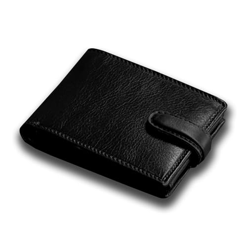 TOPSUM LONDON Men's Genuine Leather Tri-Fold Wallet With Id & Coin Pocket One Size Black