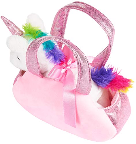 BRUBAKER Regenboog Pluche Eenhoorn in Handtas - 20 cm - Knuffel in Tas - Roze - Image 6