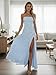 Mermaid Prom Dress Light Blue Strapless Ruched Jacquard Long Maxi Evening Formal Gown with Slit Size 2