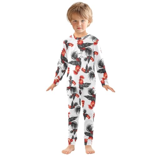 Pajama Sets Long Sleeve Rooster Pattern Art Design Soft Comfy Sleepwear 2 Piece PJS 3-8T2