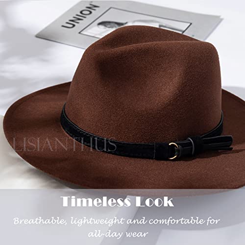Image of Lisianthus Men & Women Vintage Wide Brim Fedora Hat | Classic Belt Buckle Decor, Adjustable Drawstring, Inner Breathable Sweatband, Timeless Style, Ideal for Travel & Daily