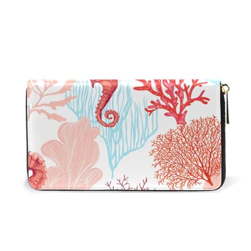 OTVEE Womens Wallet Tropical Animal Seahorse Corals Slim Long Purse Zip Clutch Wallets for Ladies2