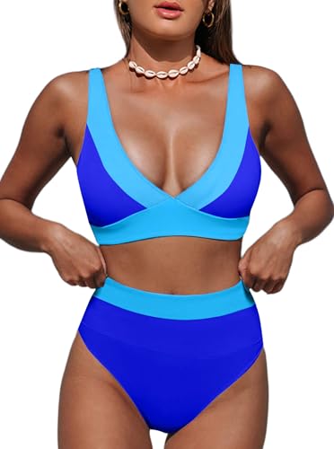 Image of Hilinker Women's Leopard Bikini Swimsuits V Neck High Waisted 2 Piece Bathing Suits