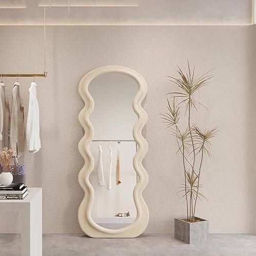 Wavy Full-Length Mirror, 23.6" W x 63" H, Velvet Frame, Versatile Wall or Floor Standing/Leaning Design for Bedroom, Living Room, Cloakroom - Stylish Blue Home Decor