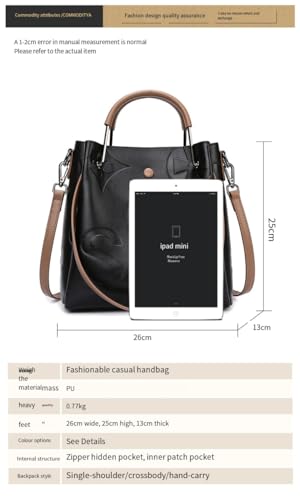 Large Capacity Shoulder Handbag, Commuter Bucket Bag, Women'S Tote Bag（ black BL，26 * 13 * 25CM）2