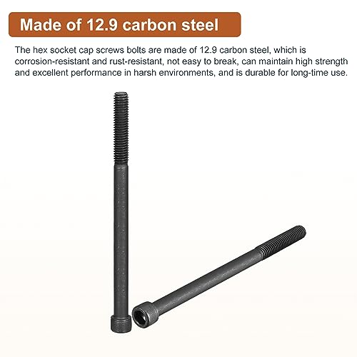 DTGN 5/16-18x5" Socket Head Cap Screws Bolts, 6Pcs 12.9 Grade Alloy Steel, Machine Hex Socket Screw, Hex Drive - Image 3