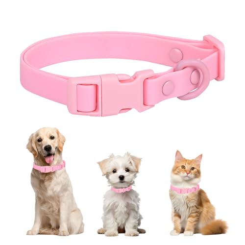 FEimaX Collare Cane Impermeabili Collare per Cani di Piccoli Media Grande Taglia, Collares in PVC Resistente Regolabile con Anello a D Perfetto per Gatti Cuccioli e Animali Domestici (Rosa, M)
