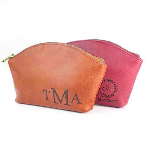 Custom Makeup Bag • 100% Genuine Leather Purses for Women • Cosmetic Bags for Women • Customized Makeup Bag with Name • Personalized Toiletry Bag • Gifts for Teenage Girls • Bridesmaid Proposal Gifts