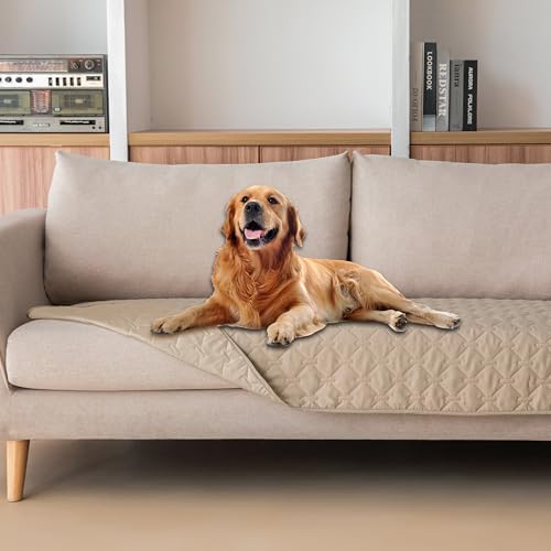 Image of gogobunny 3X Stronger Waterproof Pet Blanket, Scratch Proof Furniture Protector for Dogs Cats, Reversible Cover 30x70 Inch, Dark Beige