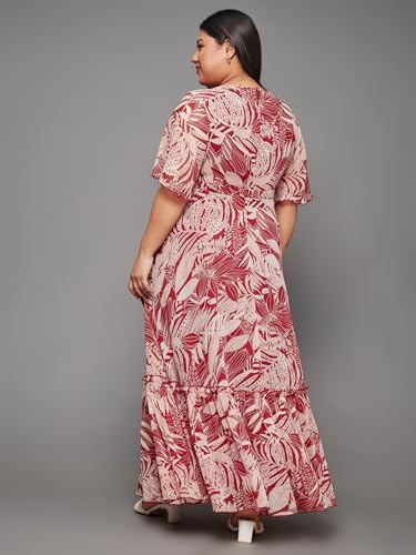 Image of Miss Chase A+ Women's Bohemian V-Neck Flutter Sleeve Chiffon Relaxed Fit Wrap Maxi Dress