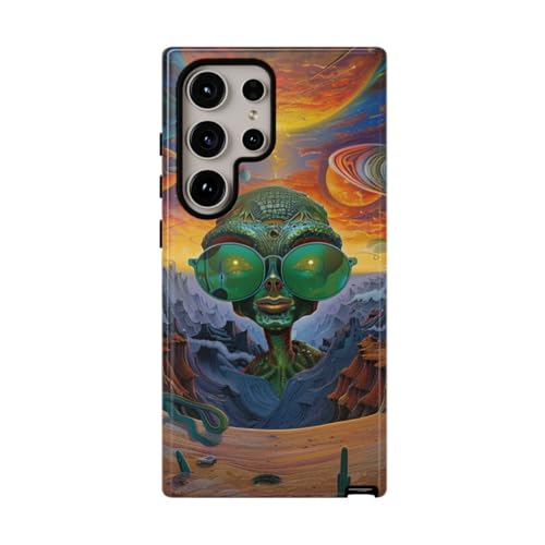 Alien vert coque rigide brillante S24 Ultra paysage spatial aux couleurs vives