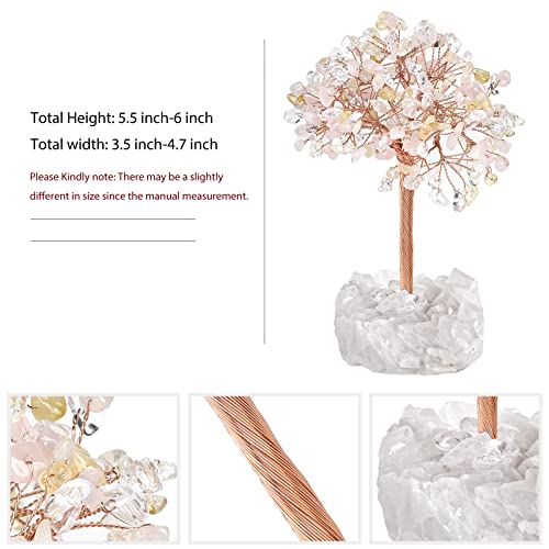 Nupuyai Citrine & Rose Quartz & Rock Crystal Money Tree with Rock Crystal Cluster Base - Image 2