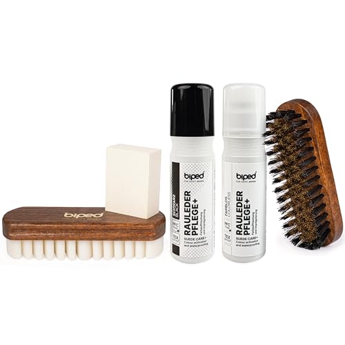 biped Schuhpflege Set für Rauleder - mit Schuhbürsten und 2 Veloursleder Pflege Sticks z2311