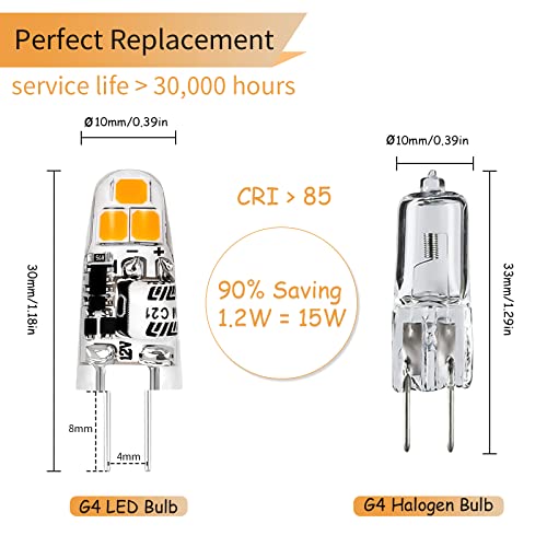 I-SHUNFA 12V G4 LED Bulb,1.2W AC/DC 120LM Warm White 3000K Equivalent to 15W/20W Halogen Lamps Replacement,Non-dimmable,Highly Transparent Silicone,Crystal Spotlight Bulb 10Pack - Image 2