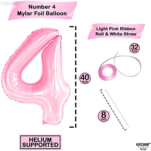 Image of KatchOn, Pink Giant Light Number 4 Balloon - 40 Inch, 4th Birthday Decorations Girl