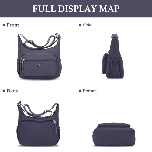 Image of WITERY Crossbody Purses for Women Lightweight Nylon Shoulder Bag Handbag | Water-Resistant Nylon Fabric, Multi Zipperd Pockets, Small Pocketbooks for Work Travel Daily, Adjustable Strap