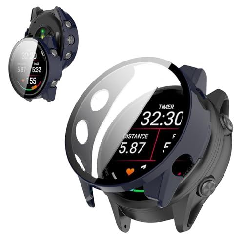 For Garmin Forerunner 570 47mm �p �P�[�X �J�o�[ KONXISA Garmin Forerunner 570 47mm �J�o�[+�t�B���� ��̌^�iPC�P�[�X+�K���X�t�B�����j�����ߗ� �C�菝�h�~ �Ռ��z�� �����[�d�\ �S��