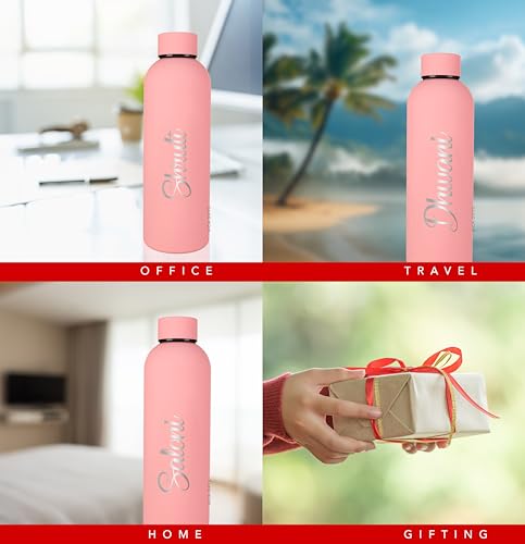 Image of AICA Personalized Name Stainless Steel Water Bottle -500ml - 12 Hrs Hot & 18hHs Cold (Nudepink) |Customised Gift For Women Girl | Gifts for Woman | Gift for Girls