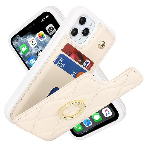 Image of for iPhone 11 Pro Case with Card Holder,iPhone 11 Pro Wallet Case for Women,Credit Card Holder,Stand Ring Kickstand and RFID Blocking,PU Leather Phone Case 5.8 inch(Beige)
