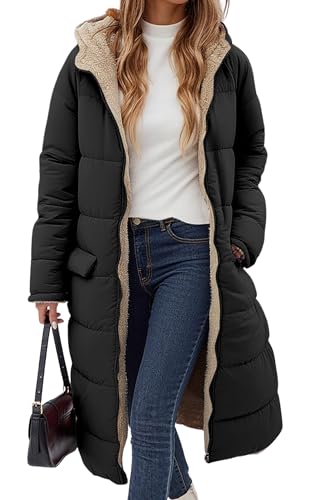 ECOWISH Women Winter Puffer Jacket - Reversible Fur Fleece Lined