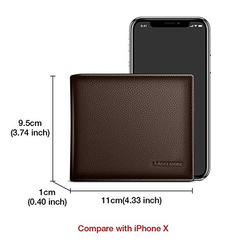 LAORENTOU Men's Wallets Genuine Leather Mens Bifold Wallets with Zipper Coin Pocket Casual Men Purse Slim Wallet