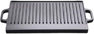 BtcFu鋳鉄グリルパン 両面焼き グラタンパン 角波型 無塗装グリル 魚焼きグリル 直火鉄板 ガス火対応 アウトドア キャンプ バーベキュー 家庭用 頑丈設計 お手入れ簡単 多機能調理鉄板 (小さい)