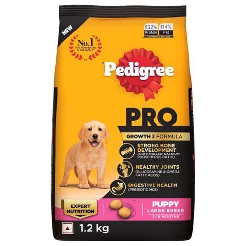 Image of Pedigree PRO Puppy Large Breed, 1.2 kg Dry Dog Food, Vet Trusted Brand, Expert Nutrition, Quality Protein, 33% More Nutrients (3-18 Months)