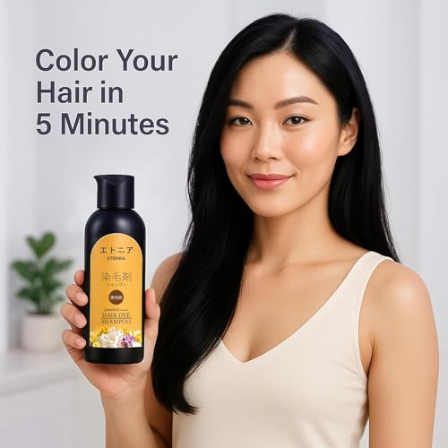 Image of Japanese Hair Dye Shampoo - Long Lasting Natural Hair Dye Shampoo for Man & Women, Premium Japanese Natural for Women Black | Home Solution (100+100) 200ml (pack 1)