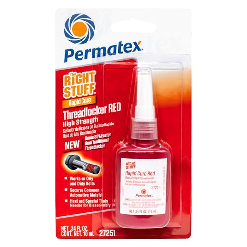 Image of Permatex The Right Stuff Rapid Cure Red Threadlocker 27251, Works on Oily & Dirty Fasteners, Automotive, Industrial & Hardware Use, Sets in 15m Cures in 4h, 10 ml