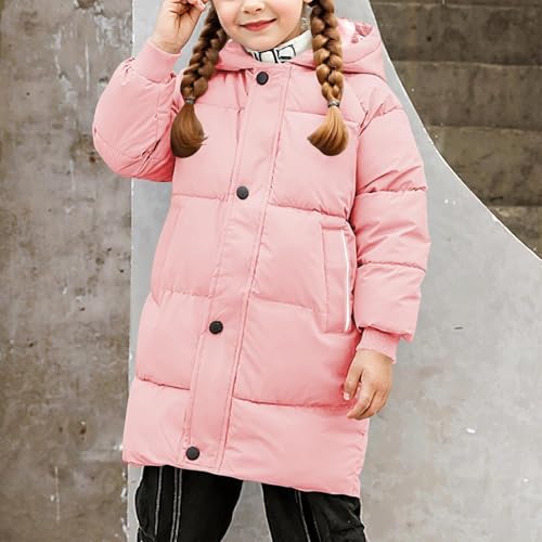 Long Puffer Jacket for Girls Boys Casual Fashion Down Jackets Winter Plain Thickened Warm Hooded Coat with Pockets for Kids2