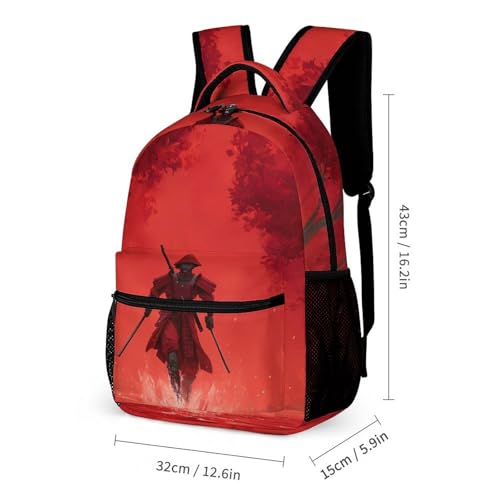 Samurai Japanese Printed Backpack with Lunch Box Bag Pencil Case Pouch 3pcs Daypack Set for Women Men2