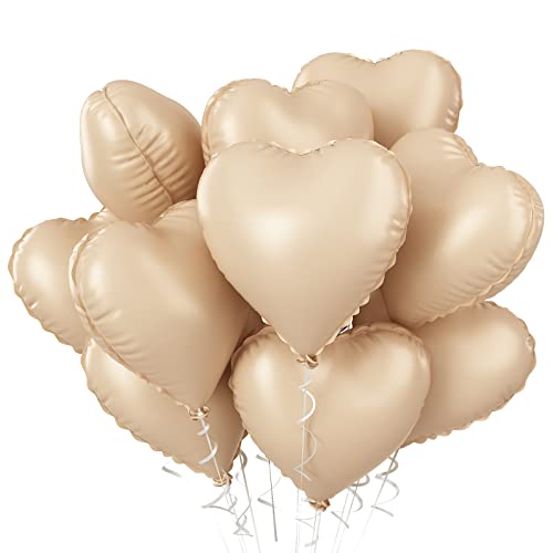Image of Retro Apricot Heart Balloons, 10PCS Beige Caramel Foil Heart Shape Balloons, 18inch Sand White Love Foil Balloons for Helium Nude Neutral Balloon for Brithday, Valentines Day, Baby Shower Decorations