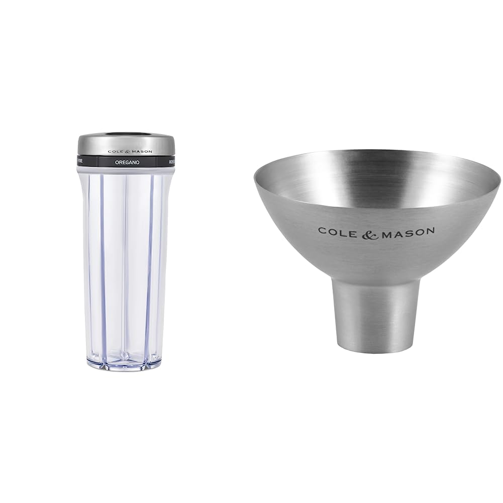Cole & Mason H122116 Saunderton Herb & Spice Storage Shaker | Empty Container/Cole & Mason H611928CS Dover Stainless Steel Funnel | Bundle