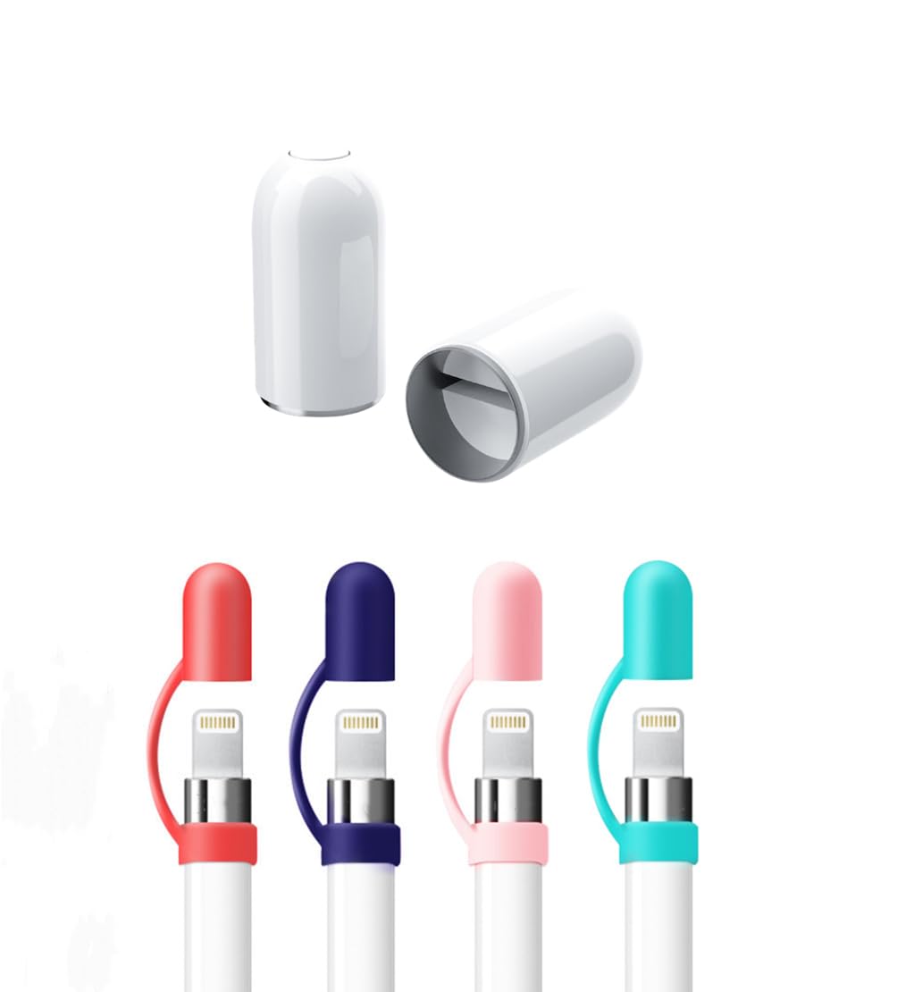 [4 Pack] Greophko Magnetic iPencil Cap Replacement with Silicone Cap Holder for Apple Pencil 1st Generation (Navy Blue, Pink, Red, Mint Green, 6-Pack)