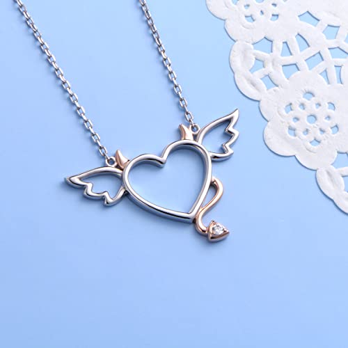 DAOCHONG Two-Tone 925 Sterling Silver Devil Heart with Wings Pendant Necklace for Women2