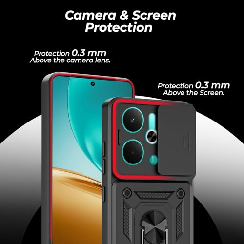 Image of A rtistque Armor Bumper Back Case Cover for Realme P3 5G | Stylish Ring Holder & Inbuilt Stand | Sliding Camera Cover | Shockproof TPU Protective Design | Realme P3 Back Cover - Black