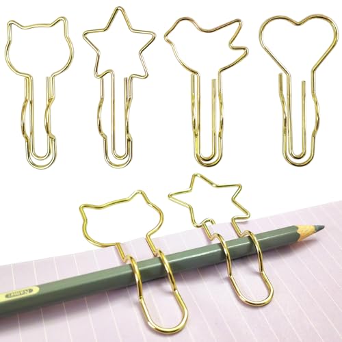 5WYOUKE ペーパークリップ 【新型- ゼムクリップ と ペンホルダー の組み合わせ設計】 クリップ 可愛い ネコ ハート 鳥 星 ブックマーク 金属製 書類整理/招待状/付箋/手紙/メモ帳用 文房具 事務用品メモクリップ 4種類 20枚 収納ケース付