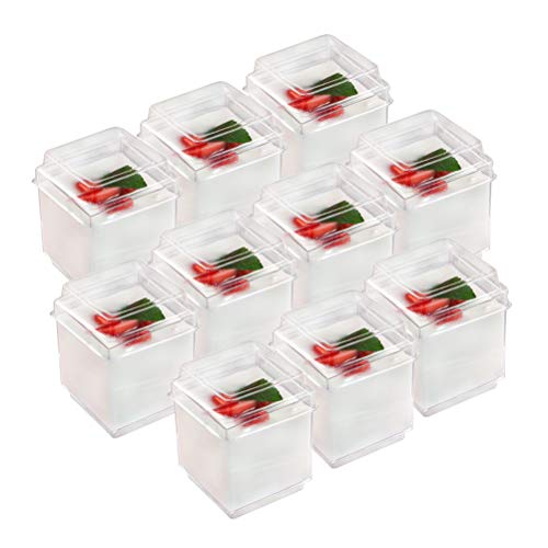 TOYANDONA - 20 mini tazas de postre con tapas, cuadradas, de plástico, transparentes, desechables, reutilizables, para aperitivos