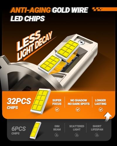 Image of SEALIGHT H4 Fog Bulbs, 96000LM 10X Brighter S6 Pro HB2 Fog Bulb with 32 Lighting Chips, 80,000hrs+ Lifespan 9003 Drving Light, 6500K White, Plug n Play, for Powersports ATV, Vehicle, Pack of 2