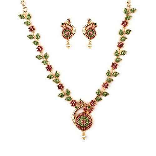 Image of Sasitrends Micro Gold Plated Peacock AD Stone Studded Jewellery Set