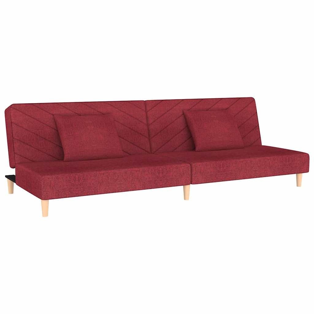 Sofá cama de 2 plazas con 2 almohadas de tela burdeos