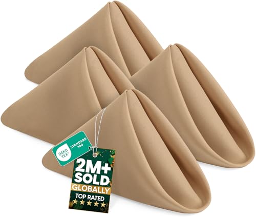 Utopia Home [24 Pack Beige] Cloth Napkins 17x17 Inches 100% Polyester Hemmed Edges Washable and Reusable Ideal for Parties Weddings and Dinners