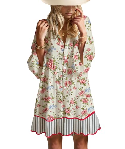 Image of Opemiby Summer Dresses for Women 2026 Flowy Ruffle 3 /4 Sleeve V Neck Tiered Casual Babydoll Boho Beach Mini Dress