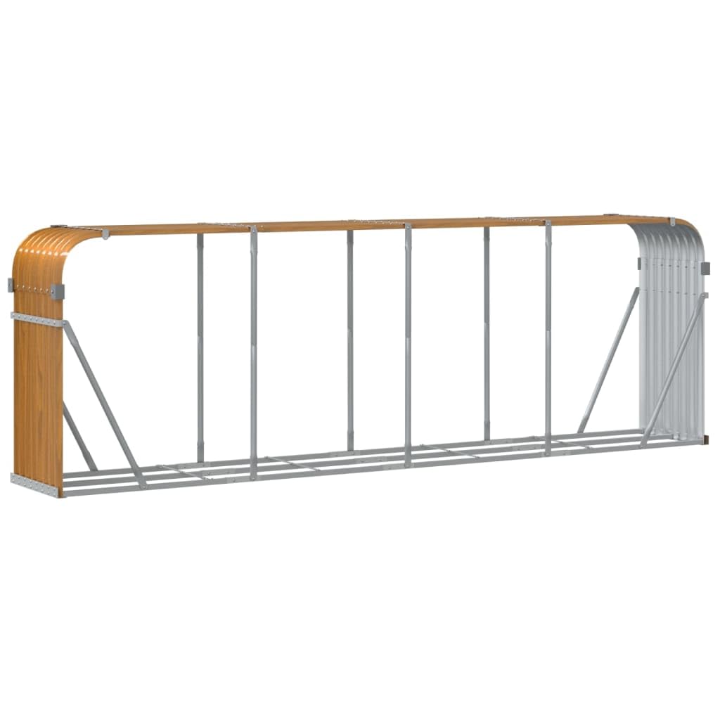Kaminholzunterstand Holzoptik aus verzinktem Stahl 300x45x100 cm robustes Kaminholzregal mit Wandhalterung zur Brennholzaufbewahrung und Holzstapelhalter für trockene Lagerung im