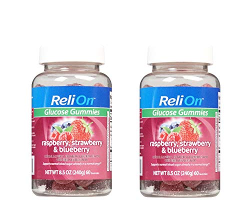 ReliOn Glucose Gummies Raspberry, Strawberry & Blueberry to Support Normal Blood Sugar 60 Count (Pack of 2)