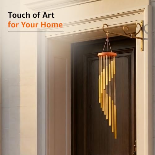 Image of Amazon Basics Wind Chimes for Balcony Decoration, Home Decor & Positive Vibes | Soothing Musical Sound | Metal Hanging for Indoor /Outdoor | Color: Gold | Material: Aluminum | Size: 69L x 12W x 12H cms