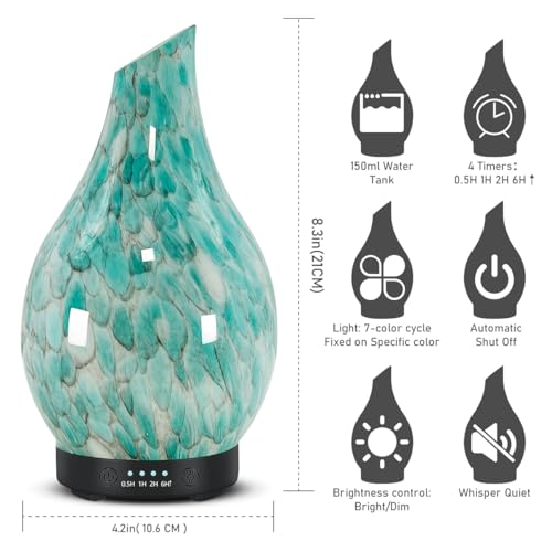 Image of EQUSUPRO 120ml Essential Oil Diffuser, Ultrasonic Aromatherapy Diffuser with Handmade Crystal, BPA Free, Waterless, Auto Shut-off Timer, 7 Color Changing LED Setting (Blue /Patchwork)