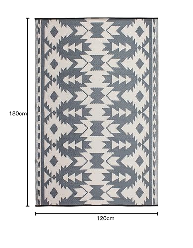 FAB HAB Outdoor Rug - Waterproof, Fade Resistant, Reversible - Premium Recycled Plastic - Southwestern Aztec Neutral - Garden, Deck, Conservatory, Camping, Large Patio - Miramar - Gray - 240 x 300 cm